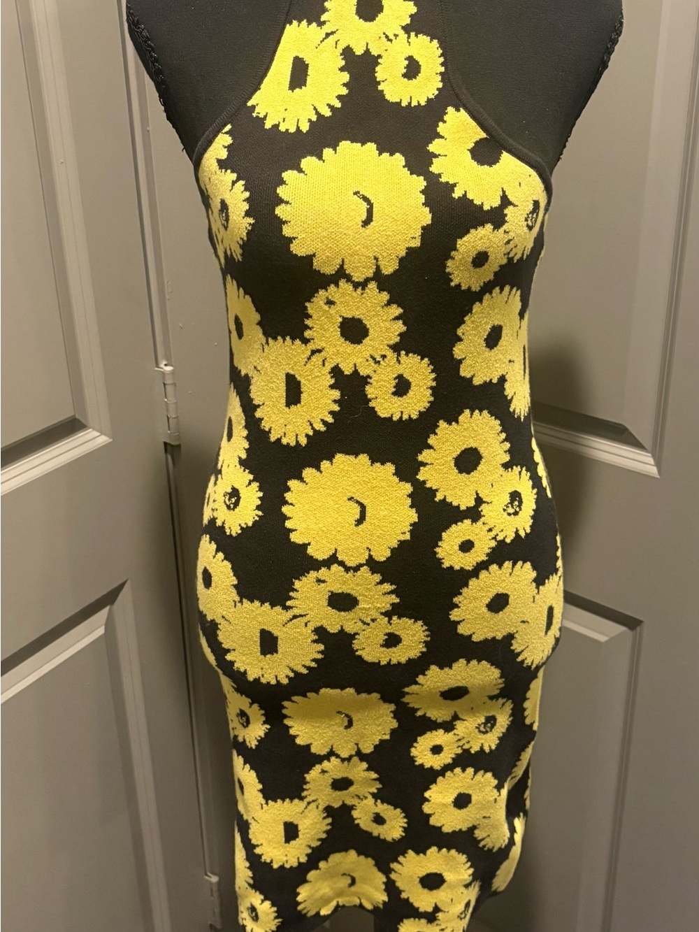 Urban Outfitters Black Midi Dress with Yellow Floral Knit